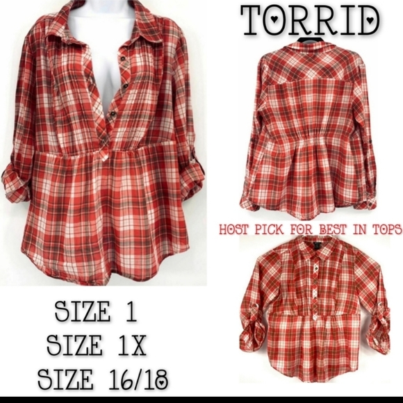 torrid Tops - Torrid Top Size 1 Red Plaid Flounce Babydoll NWOT